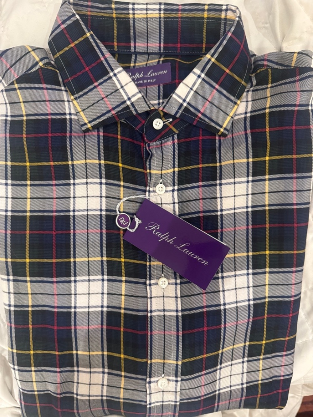 NWT Ralph Lauren Purple Label Tartan Plaid Shirt 17”